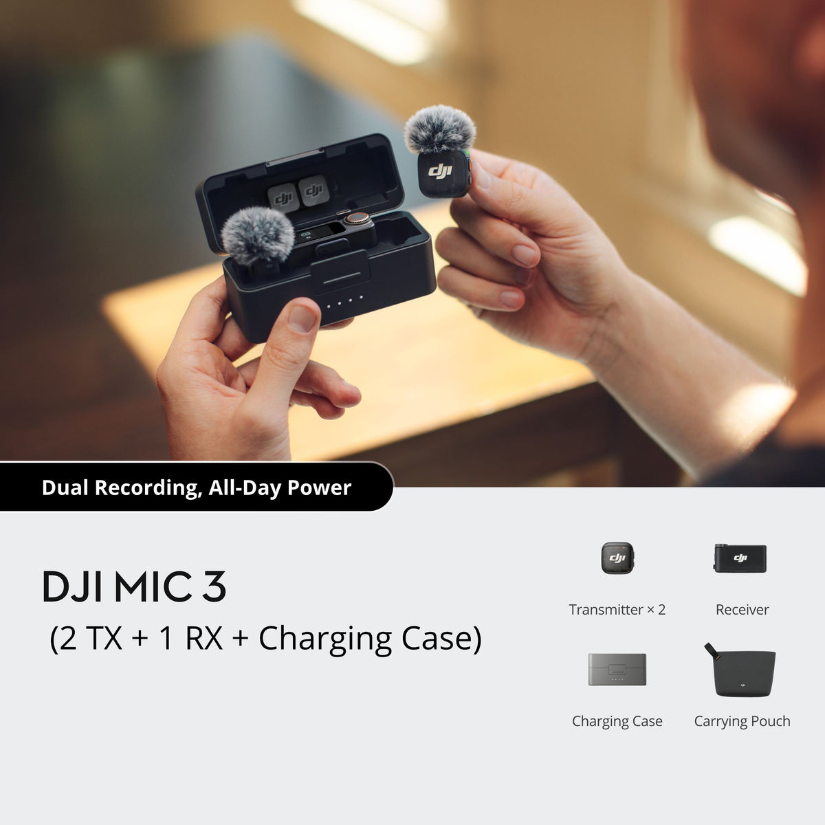 Micrófono inalámbrico Mic 3 (2 TX + 1 RX + Estuche de carga) DJI