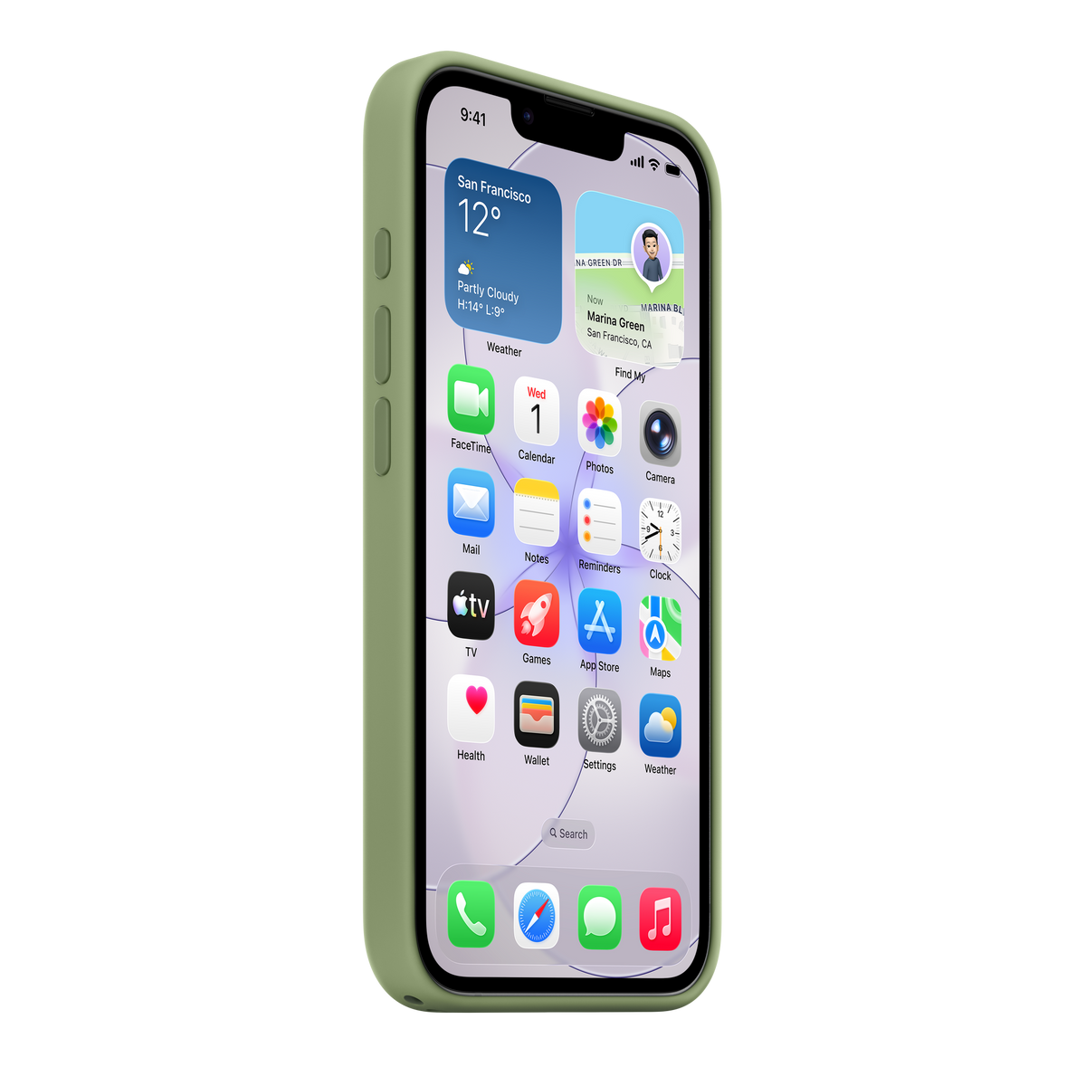 Case de silicona con MagSafe para iPhone 17e light moss