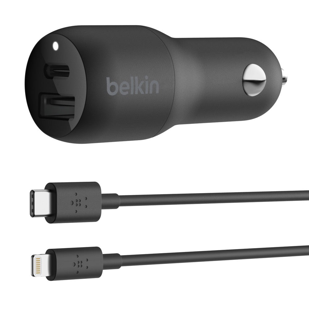 Cargador de auto 37W 1xUSB-A 1xUSB-C BoostCharge con cable Lightning Belkin