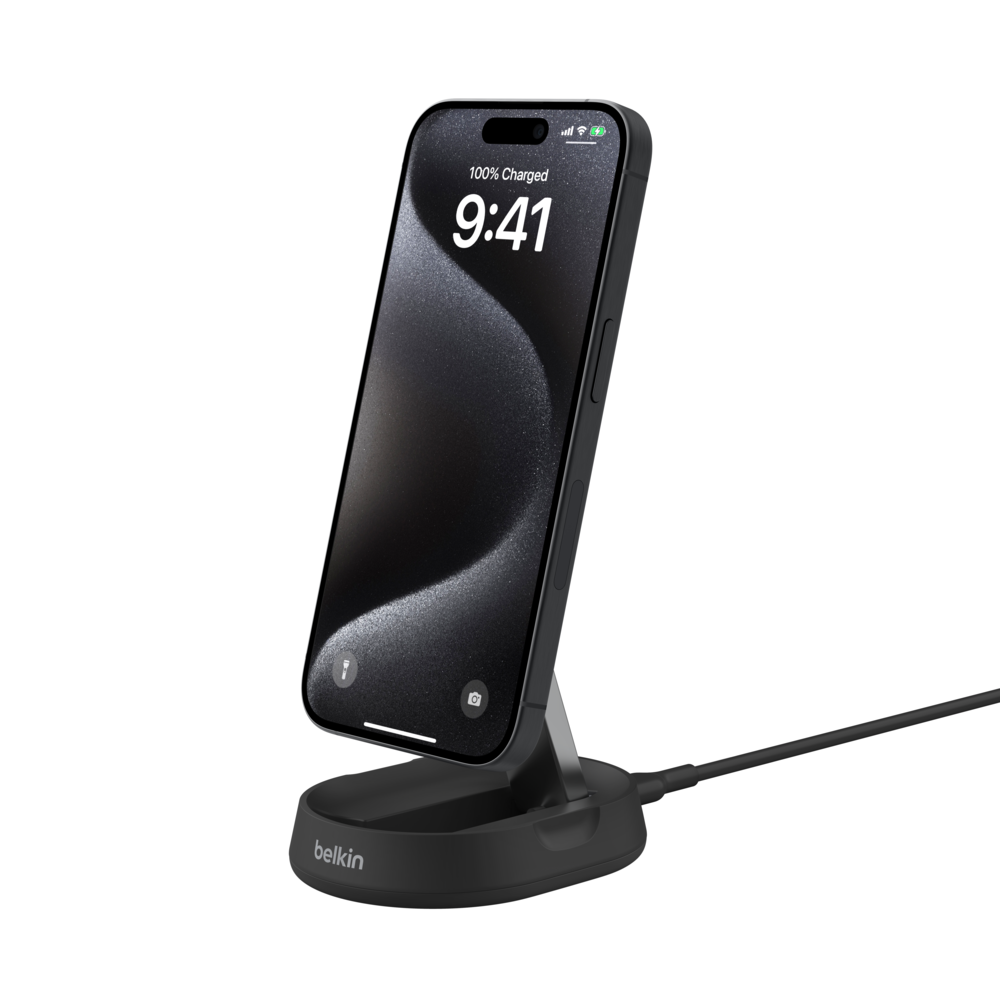 Base de carga 2 en 1 inalámbrica plegable Qi2 15 W Belkin negra