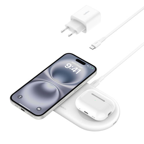 Base de carga 2 en 1 inalambrica plana Qi2 con USB-C Belkin