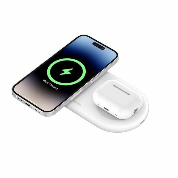 Base de carga 2 en 1 inalambrica plana Qi2 con USB-C Belkin