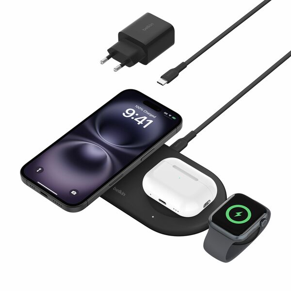 Base de carga 3 en 1 inalambrica plana Qi2 Belkin