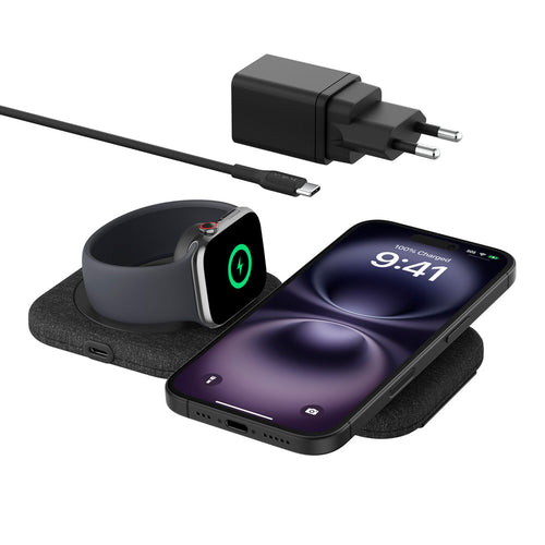 Base de carga 2 en 1 inalambrica plegable de viaje Qi2 Belkin negra