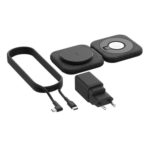 Base de carga 2 en 1 inalambrica plegable de viaje Qi2 Belkin negra
