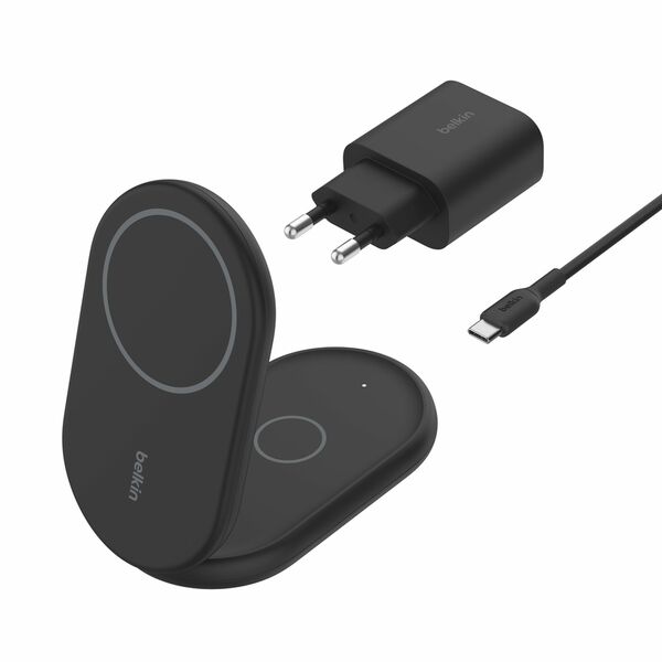 Base de carga 2 en 1 inalambrica plegable Qi2 Belkin negra