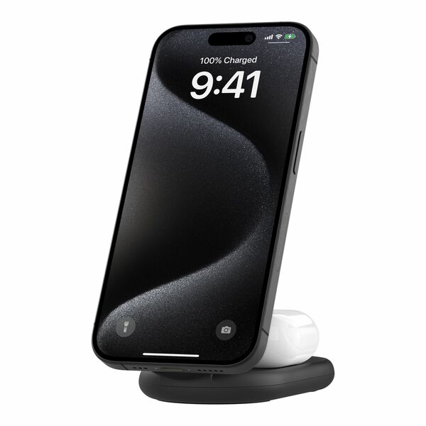 Base de carga 2 en 1 inalambrica plegable Qi2 Belkin negra