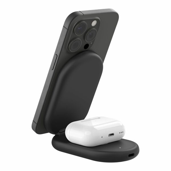 Base de carga 2 en 1 inalambrica plegable Qi2 Belkin negra