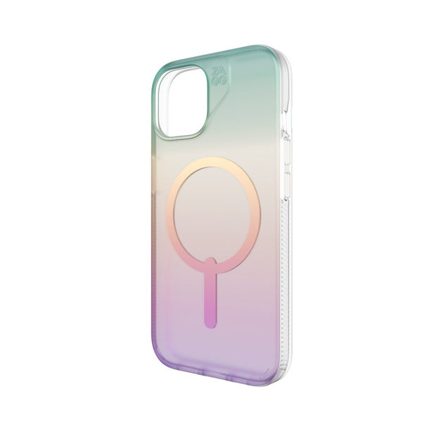 Funda dura Milan Snap MagSafe para iPhone 15 Zagg transparente iridiscente