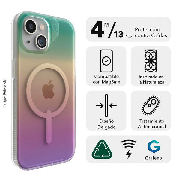 Funda dura Milan Snap MagSafe para iPhone 15 Zagg transparente iridiscente