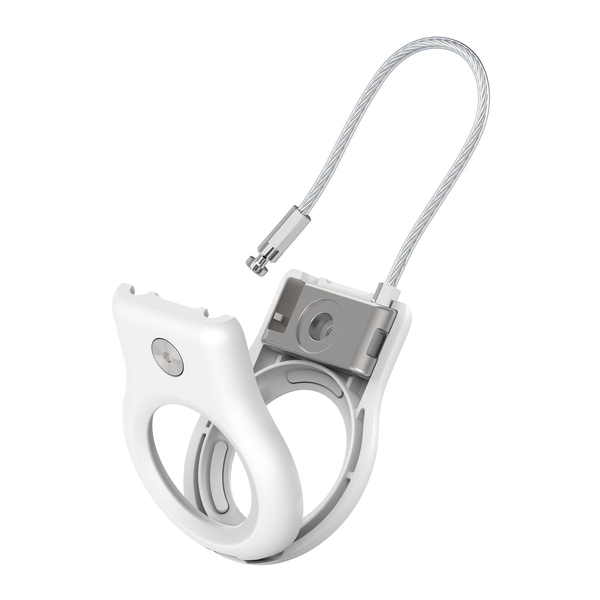 Porta Airtag premium de seguridad con cable acero Belkin blanco