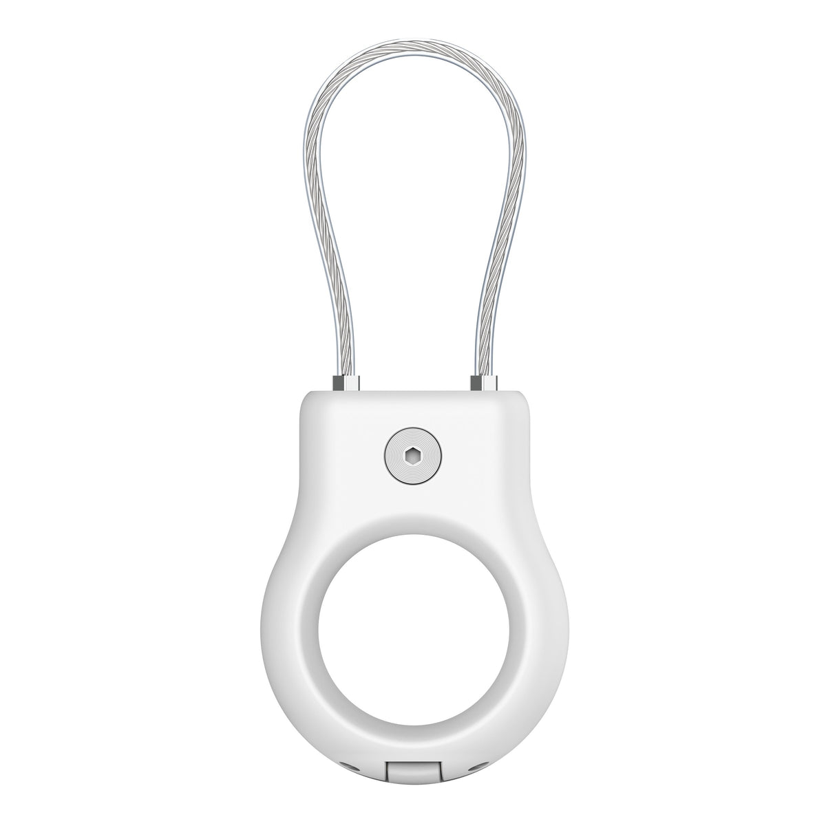 Porta Airtag premium de seguridad con cable acero Belkin blanco