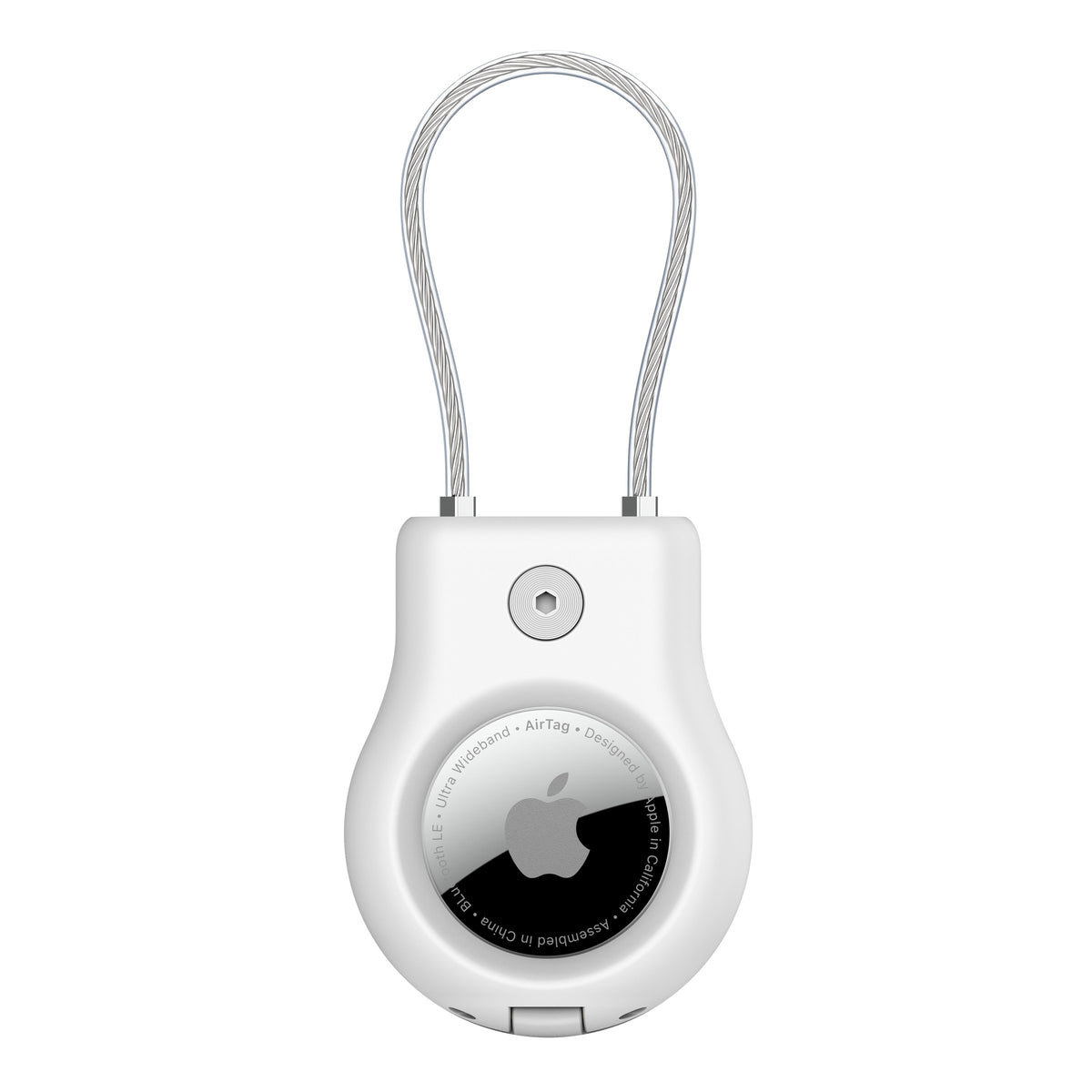 Porta Airtag premium de seguridad con cable acero Belkin blanco