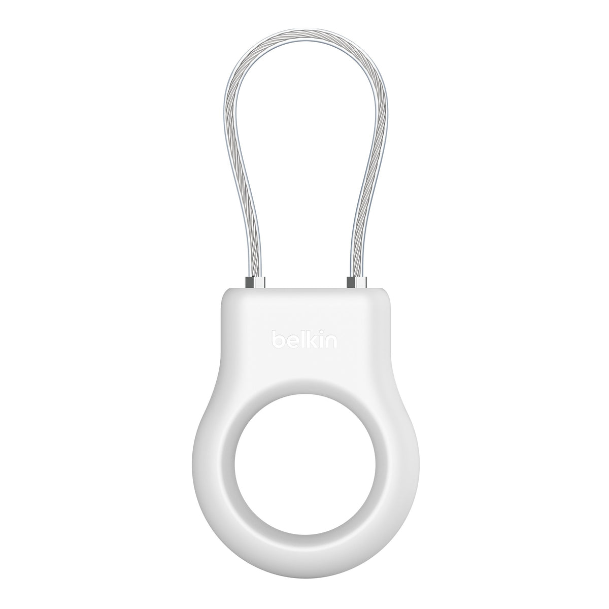 Porta Airtag premium de seguridad con cable acero Belkin blanco