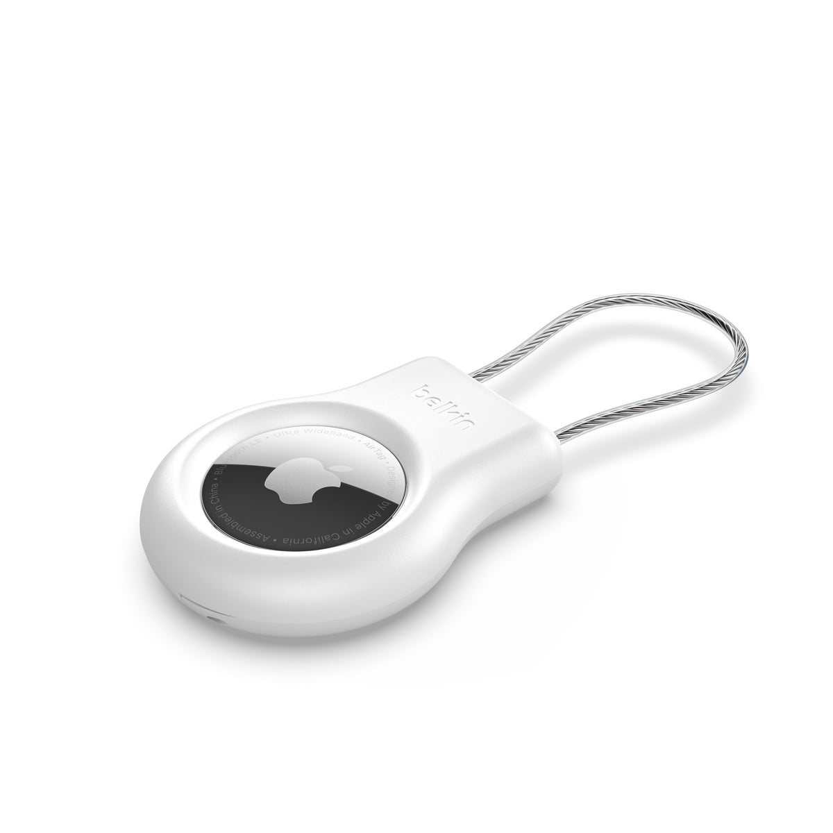 Porta Airtag premium de seguridad con cable acero Belkin blanco