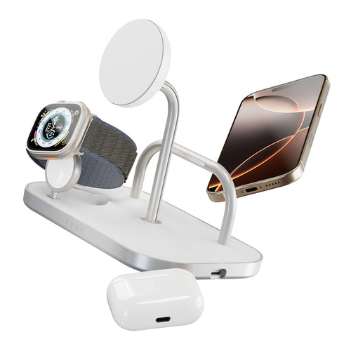 Base de carga 4 en 1 inalámbrica con soporte para iPad Zens blanca