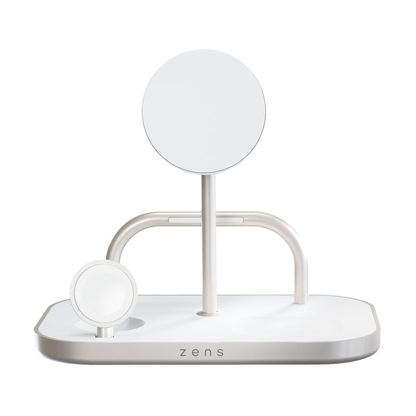 Base de carga 4 en 1 inalámbrica con soporte para iPad Zens blanca